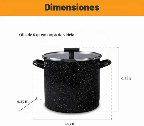 Vista 3 de Granite Ware Juego de utensilios de cocina de 3 piezas, olla de 8 cuartos de galón y cazuela de 3 cuartos con tapa de vidrio, negro moteado