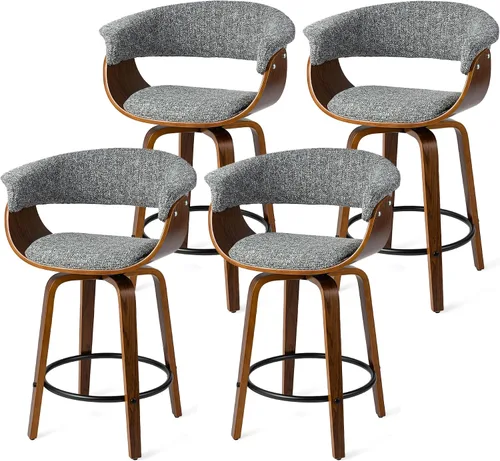 Vista 10 de Glitzhome Juego de 2 taburetes giratorios de altura de mostrador, sillas tapizadas de tela de 24.5 pulgadas de alto con respaldo y reposapiés