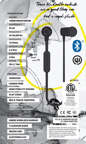 Vista 6 de Wicked Audio Omen Wireless - Auriculares Bluetooth con micrófono y control de pista, auriculares inalámbricos, aislamiento de ruido, auriculares
