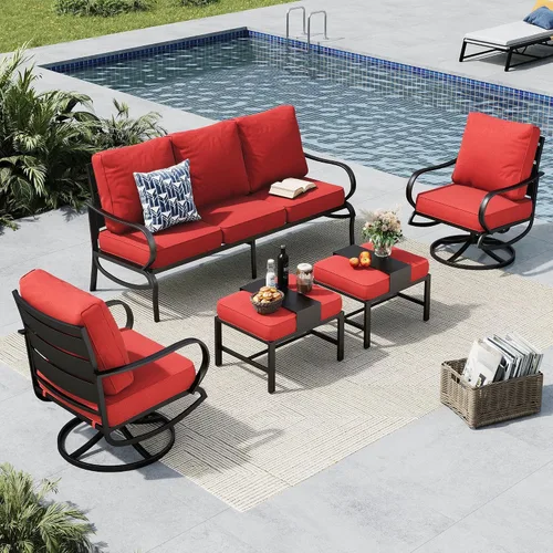 Vista 61 de MFSTUDIO Juegos de muebles de patio, sofás de conversación de metal para exteriores con 1 sofá de 3 asientos para jardín, cojín beige