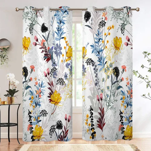 Vista 27 de Renaiss Pink Cherry Patels - Cortinas opacas con aislamiento térmico de flores de cerezo japonés, cortinas de ventana de dormitorio con estampado