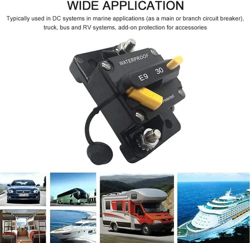 Vista 3 de Disyuntor de 30 amperios 30-300 A con motor de arrastre de reinicio manual, auto para bicicleta marina, terminal de audio estéreo, inversor