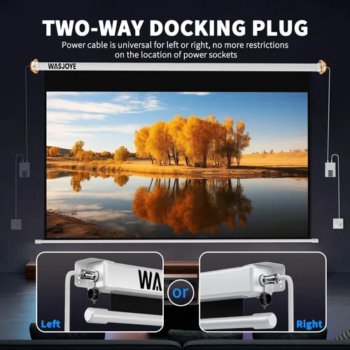 Vista 5 de WASJOYE Pantalla de proyector motorizada de 100 pulgadas a 16:9, pantalla de proyector eléctrico para montaje en pared/techo con control remoto