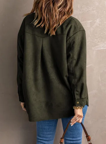 Vista 2 de Dokotoo Chaquetas para mujer, con botones, manga larga, casual, de gamuza sintética, abrigos