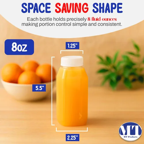 Vista 3 de 8 Oz. Empty Clear PET botellas plásticas de jugo con tapa por MT Products - Set de 12 botellas y 12 tapas