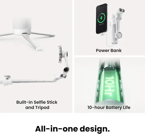Vista 4 de Insta360 Flow 2 Pro White - Cardán para teléfono con IA primero en la industria con Apple DockKit, seguimiento pionero de 360º Pan Tracking