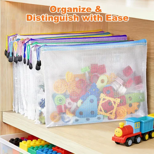 Vista 4 de Bolsas de malla con cremallera: bolsas transparentes con cremallera para aula, bolsa de malla de plástico para almacenamiento de rompecabezas