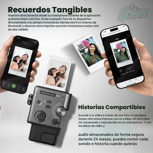 Vista 8 de FUJIFILM instax mini Evo Cinema Hybrid - Paquete de cámara instantánea, impresora de cámara 3 en 1 con Bluetooth + Gen Dial para 10 efectos