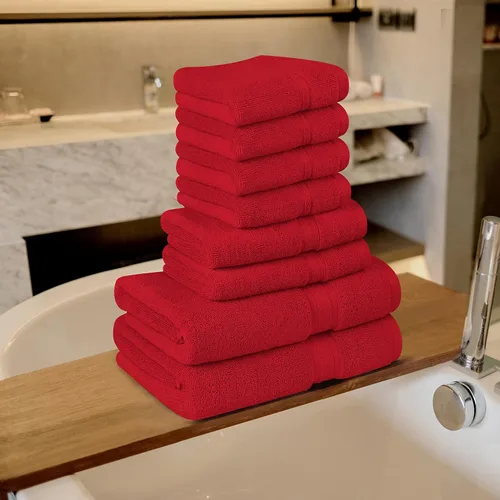 Vista 5 de Towel and Linen - Juego de toallas Mart color borgoña, 2 toallas de baño, 2 toallas de mano y 4 paños de 2 capas de baja torsión de 600 GSM, hilado