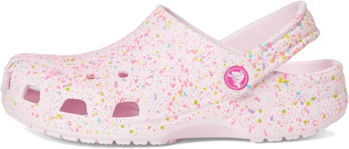 Vista 4 de Crocs Zuecos clásicos unisex para niños con patrones y gráficos, color rosa leche/multicolor, 1 mediano