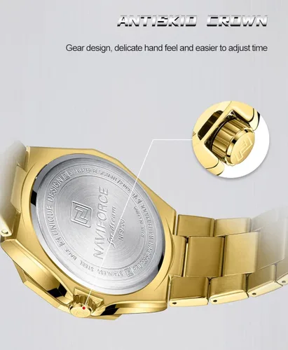 Vista 6 de NAVIFORCE Reloj de acero inoxidable para hombre analógico de cuarzo resistente al agua para deportes de negocios casual con calendario y fecha