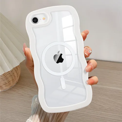 Vista 42 de QLTYPRI Funda magnética para iPhone 11 compatible con Magsafe, bonita funda transparente con marco de onda rizada para niñas y mujeres, parachoques