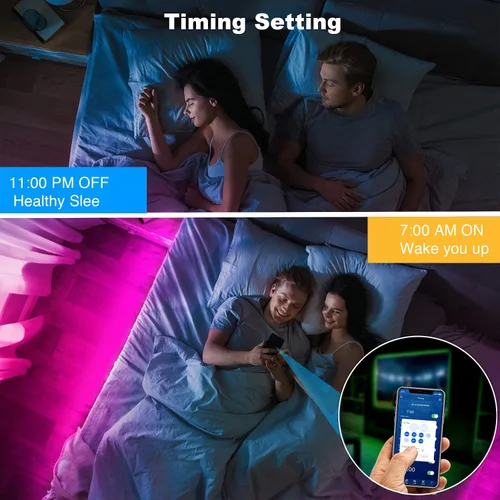 Vista 6 de DAYBETTER - Tira de luces LED inteligentes de 32.8 pies, kits de tira de luces LED RGB 2835 con control remoto de 24 teclas, tira de luces LED