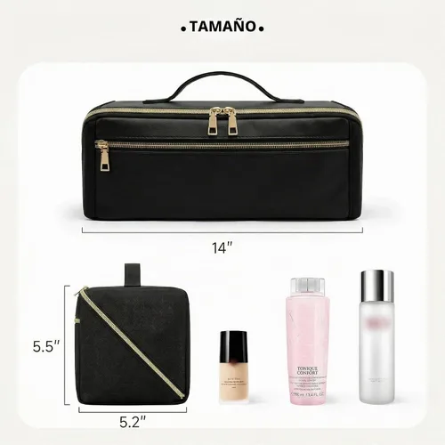 Vista 4 de BAGCRAZY Bolsa de viaje para herramientas para el cabello con alfombrilla resistente al calor, funda organizadora de herramientas para cabello Negro