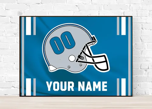 Vista 4 de Bysincy Pintura de diamantes de fútbol personalizada con nombre y número, pintura personalizada de bandera de fanáticos deportivos con casco, arte