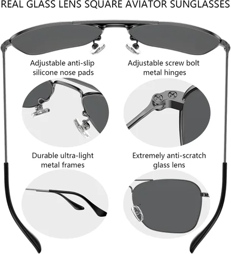 Vista 4 de IOHLNG Lentes de sol cuadrados de aviador para mujeres y hombres, polarizados, militares, cuadrados, clásicos, vintage, de metal