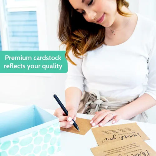Vista 3 de 50 tarjetas de agradecimiento grandes de 4 x 6 in – Tarjetas postales Kraft a granel de compra para apoyar las compras de clientes de pequeñas