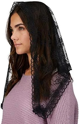Vista 2 de Vela tradicional de encaje negro religioso, 20.0in