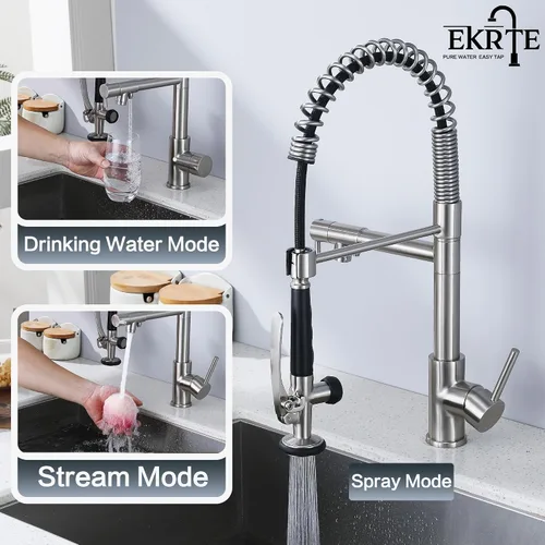 Vista 2 de Grifo de fregadero de cocina con rociador extraíble, grifos purificadores de filtro de agua 3 en 1, grifo de cocina de estilo comercial resistente