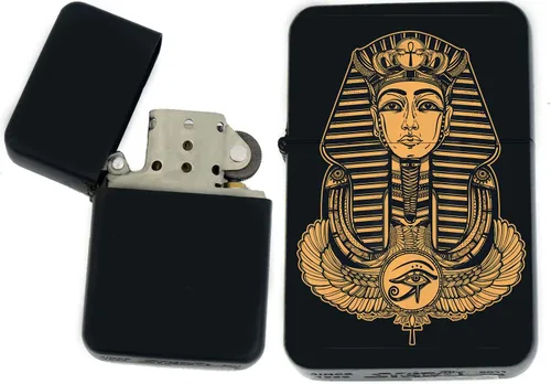 Vista 27 de Faraón, egipcio, tutankamón, cleopatra, ojo de Horus, pirámides-Ankh, leona-diosa única coleccionable s Infinity negro mate encendedores a prueba