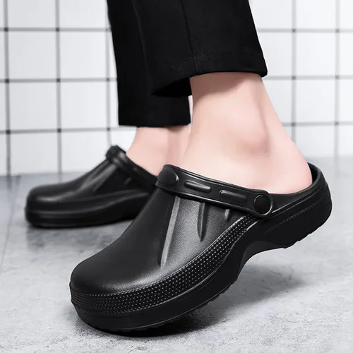 Vista 3 de Zapatos de chef unisex antideslizantes para trabajo, impermeables, con puntera cerrada, zuecos de cocina, restaurante, servicio de alimentos
