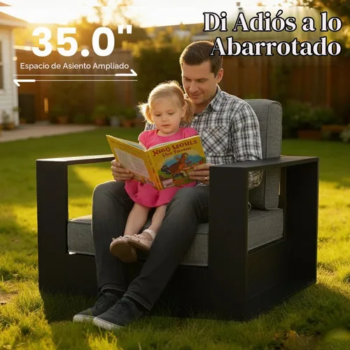 Vista 3 de LayinSun - Juego de muebles de exterior de aluminio de gran tamaño de 5 piezas con mesa auxiliar Negro/Gris oscuro