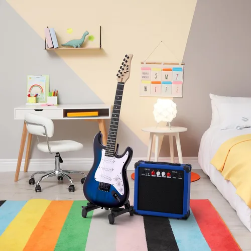 Vista 9 de LyxPro Guitarra eléctrica de 36 pulgadas y kit para niños con guitarra para principiantes de tamaño 3/4, amplificador, seis cuerdas, dos púas, Azul