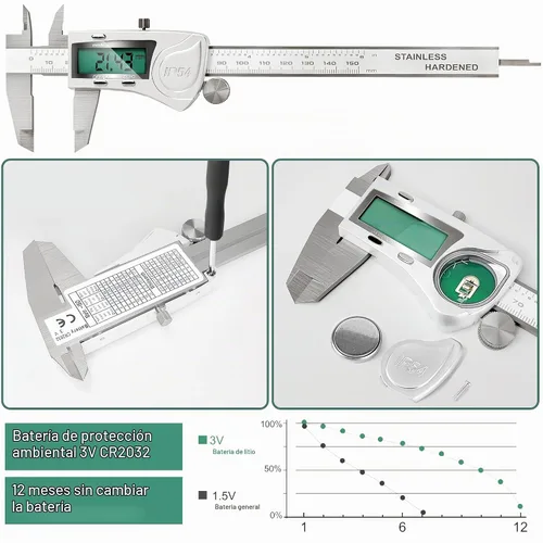 Vista 5 de Calibre digital electrónico de Vernier, herramienta de medición, micrometro electrónico impermeable IP54, calibre de vernier de acero inoxidable