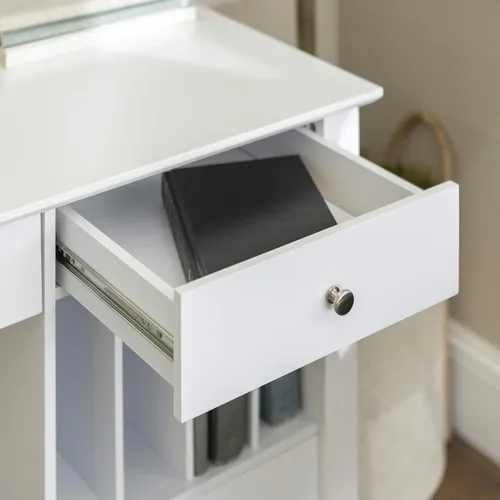 Vista 6 de We Furniture, Home Office Deluxe, escritorio para computadora, color negro, Madera Sólida, Blanco