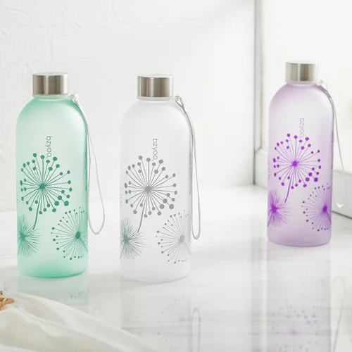 Vista 9 de bzyoo - Botella de agua de 32 onzas / 1 litro con marcador de tiempo, diseño de diente de león, plástico duradero, sin BPA, reutilizable con marcas