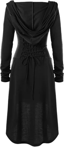 Vista 6 de Capa con capucha para mujer, estilo steampunk, gótico, con capucha, vestido de manga larga, vestido medieval vintage para Halloween