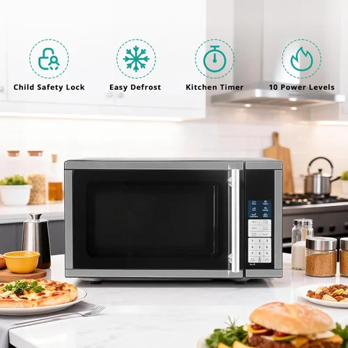 Vista 10 de SMETA Hornos microondas de encimera de 0.7 pies cúbicos, horno microondas compacto de 700 vatios, 10 niveles de potencia con botón giratorio