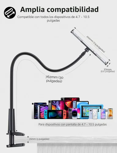 Vista 5 de Tryone Soporte para tablet de cuello de cisne para cama, ajustable, flexible, soporte para tabletas, abrazadera en la mesa, compatible con iPad Air