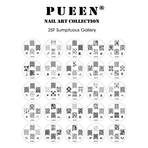 Vista 2 de PUEEN Juego de 25 sellos para arte de uñas 25F – Nuevo juego único de 25 placas de imagen de manicura, kit de accesorios para manicura
