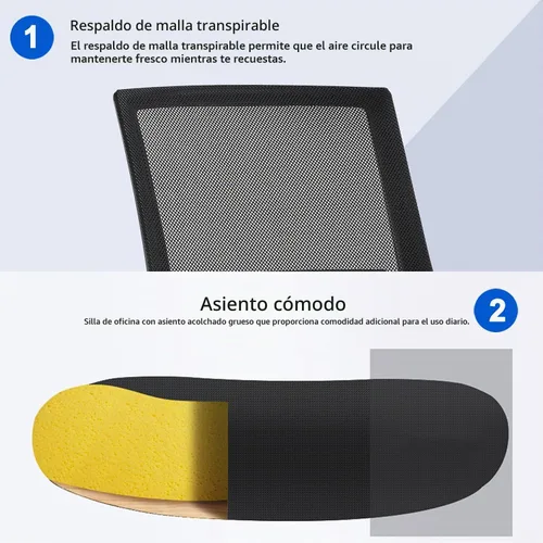 Vista 4 de FDW Silla de escritorio ergonómica de malla para computadora, de media espalda, con descansabrazos, giratoria, ajustable, soporte lumbar Negro