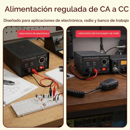 Vista 4 de Fuente de alimentación universal compacta de banco - Convertidor regulado de 7 amperios para laboratorio doméstico AC-DC para radio CB, HAM