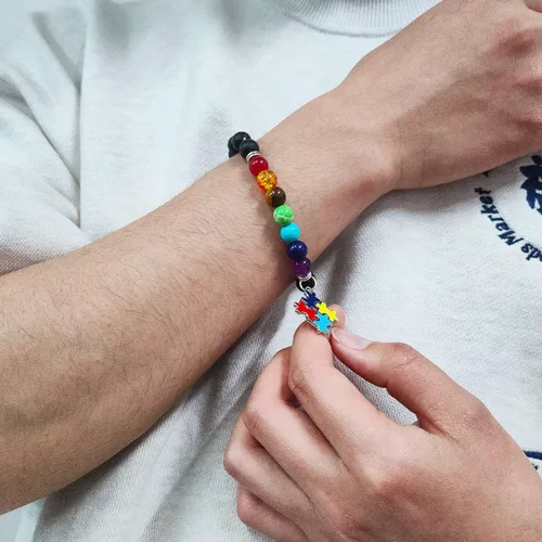 Vista 6 de Pulsera de concientización sobre el autismo, pieza de rompecabezas, pulsera de 7 chakras para autismo, otro, otro