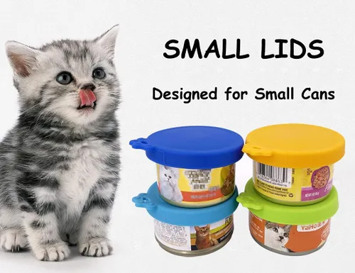 Vista 5 de Comtim Paquete de 4 tapas para latas de comida para gatos, tapas de silicona para latas de comida para mascotas pequeñas de 3 onzas