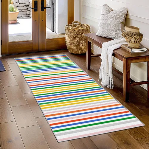 Vista 13 de Black and White Striped Runner Rug 2x4 Small - Hallway Runner Rug Stripe Pattern, Non Slip, Washable, Black and White Striped Home Decor Carpet for