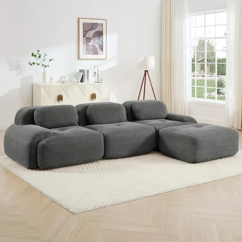 Vista 15 de Juego de sofás seccionales sin hueso de 117 pulgadas para sala de estar, modular en forma de L y sofá de 3 plazas con asiento profundo, almohadas