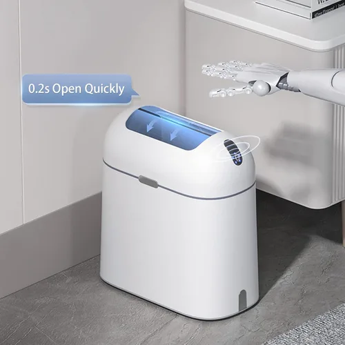 Vista 4 de ELPHECO Cubo de basura para baño, 2.5 galones, con sensor de movimiento, impermeable, con tapa de mariposa, decoración de baño, cesta de basura