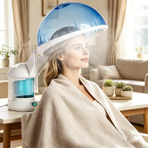 Vista 2 de SUPER DEAL Vaporizador de pelo PRO 3 en 1 multifunción con ozono, vaporizador facial con capucha y accesorio para terapia capilar y facial para uso