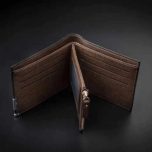 Vista 5 de TAUFE Men's Wallets, Men Wallet PU Leather Embossed Hardware Zipper Short Purse Multiple Card Pocket Leisure Business Coin Bag