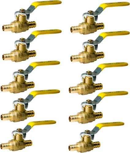Vista 11 de XFITTING Paquete de 10 válvulas de bola Pex Barb de 1 pulgada, mango amarillo, válvula de bola Pex de puerto completo, latón