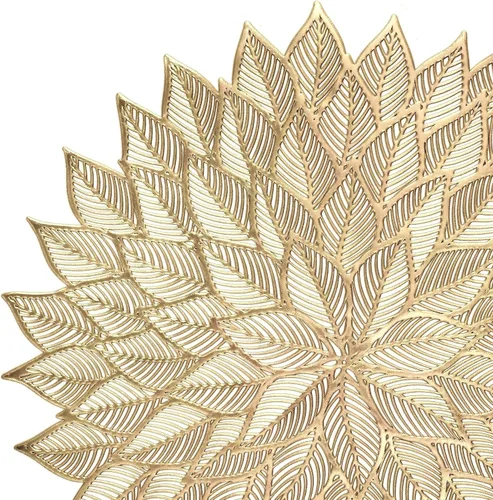 Vista 7 de Paquete de 10 manteles individuales metálicos de vinilo prensado/mantel individual decorativo de boda (Dhalia-dorado mate)