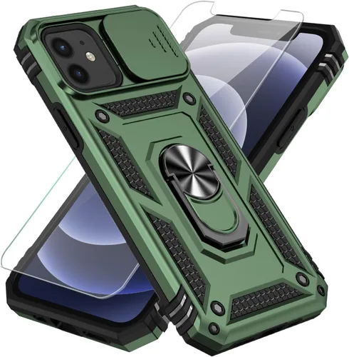 Vista 11 de SunStory Funda compatible con iPhone 12 Pro Max con protector de pantalla HD, cubierta de cámara deslizante y soporte de anillo giratorio