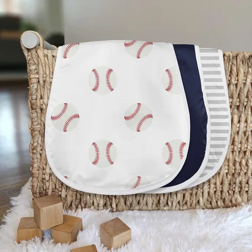 Vista 3 de Sweet Jojo Designs Béisbol Sports - Paños absorbentes para eructos para bebé recién nacido, rojo y blanco americana, paquete de 3 paños para baba