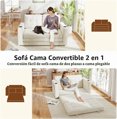 Vista 4 de Sofá Cama Convertible, Sofá Cama Loveseat Extraíble, Sofá Cama Plegable 2 en 1, Sofá de Piso para Espacios Pequeños, Cama de Piso Desplegable