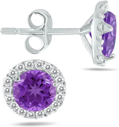 Vista 19 de Aretes de tuerca de diamantes naturales y piedras preciosas genuinas de 0.197 in en oro blanco de 14 quilates