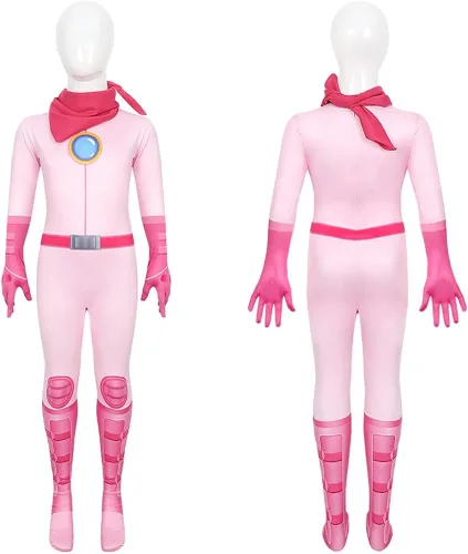 Vista 4 de LMPN Disfraz de princesa melocotón para niñas, disfraz de princesa melocotón, traje rosa, trajes de Halloween